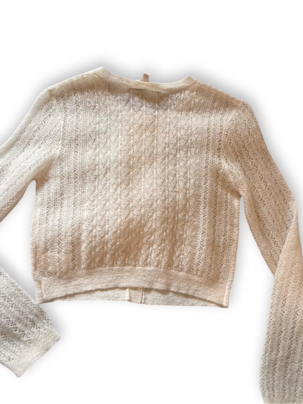 Love Shack Fancy Cream Lace-Front Ruffle Cardigan - Picture 3 of 4